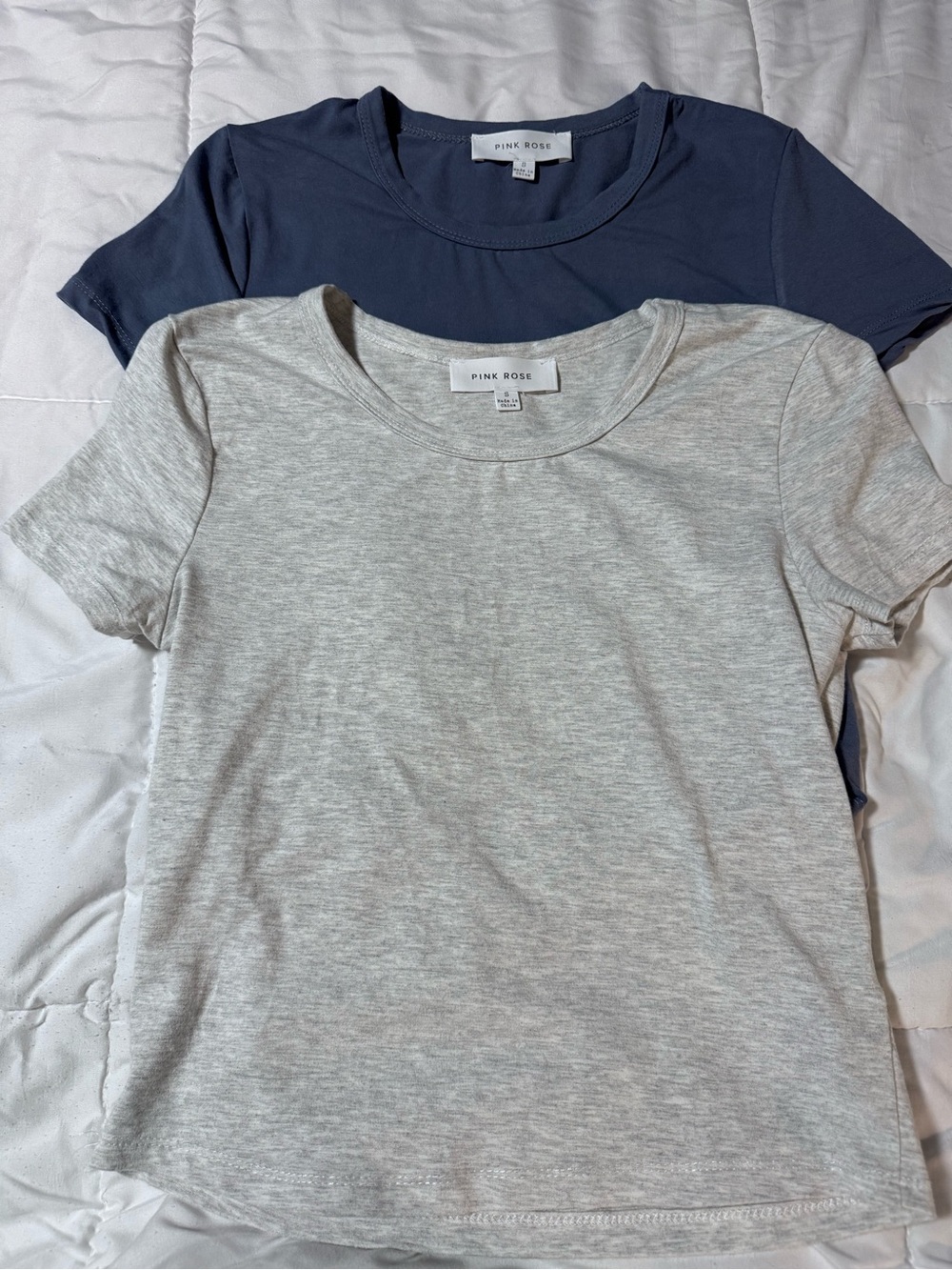 Pink Rose Short Sleeve Tee Set - Heather Gray & Blue